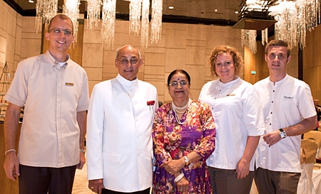 Taking time off from the strenuous board meeting held in Pattaya last month, Rotary International President Kalyan Banerjee (2nd left) and his wife Binota (centre) spent some quality time together at the Hilton Pattaya where they were welcomed by GM Harald Feurstein, (left), Ms. Peta Ruiter (2nd right), Director of Business Development and Simon Bender (right), Director of Food & Beverage.